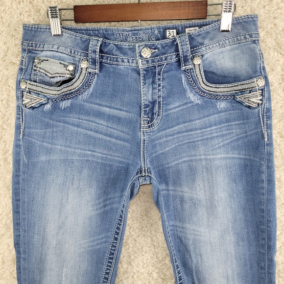 Miss Me Jeans Women's Size 31x30 Blue Skinny Embellished Aztec Flap Pockets - Picture 13 of 16